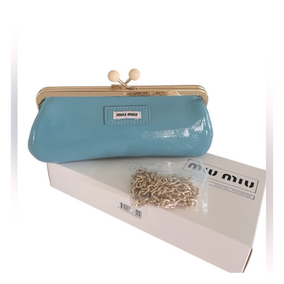 Miu Miu Parfum GWP Tiffany Blue Patent Kiss Lock Clutch Bag Crossbody - Picture 1 of 10